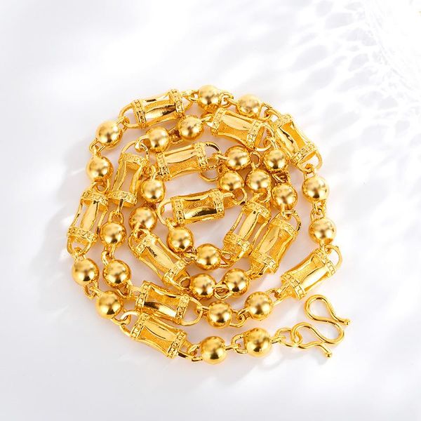 

chains exquisite domineering beads necklace 14k gold hollow bamboo chain necklaces for men wedding engagement anniversary jewelry gifts, Silver