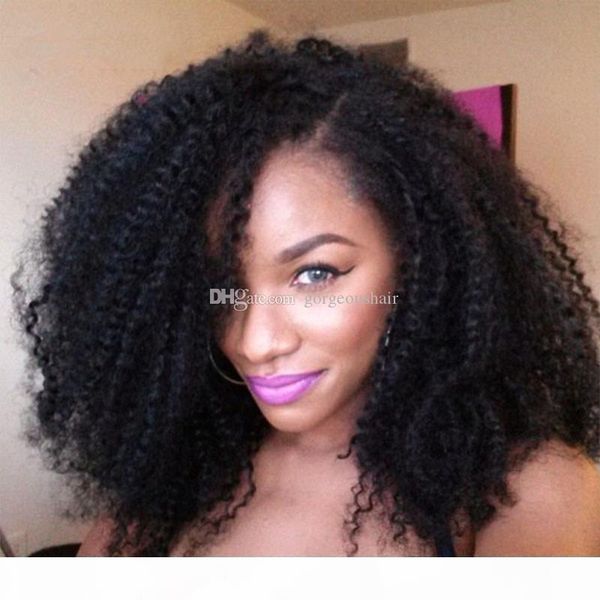 

kinky curly full lace human hair wigs for black women with baby hair lace front wig, Black;brown