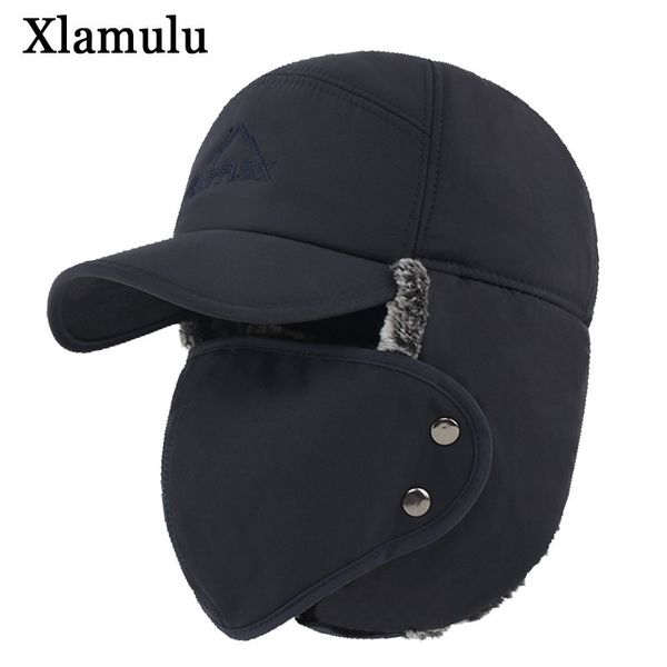 

xlamulu winter bomber hats for men fur warm thick balaclava winter hats bomber earflap skull mask outdoor sport male bomber hat y200110, Blue;gray