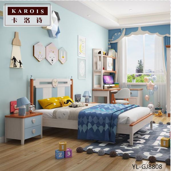 

karois gj8808 nordic детская кровать мальчик лес мультфильм синий подросток спальня простой массивная ребенок односпальная кровать