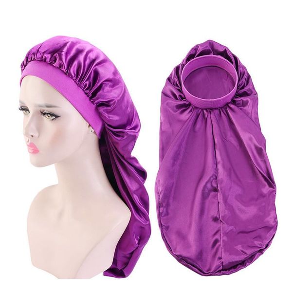 

beanie/skull caps silky satin long night sleep cap elastic wide band bonnet beauty hair care turban hats headwrap for women, Blue;gray