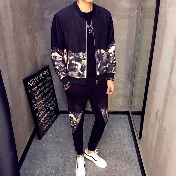 

2019 new casual men sets fashion print tracksuit men survetement homme mens sweat suits set zipper large size 3xl vetement homme1, Gray