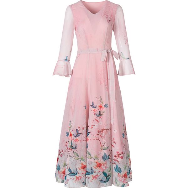

sweet pink spring female floral long chiffon a line ladies nf2r, Black;gray