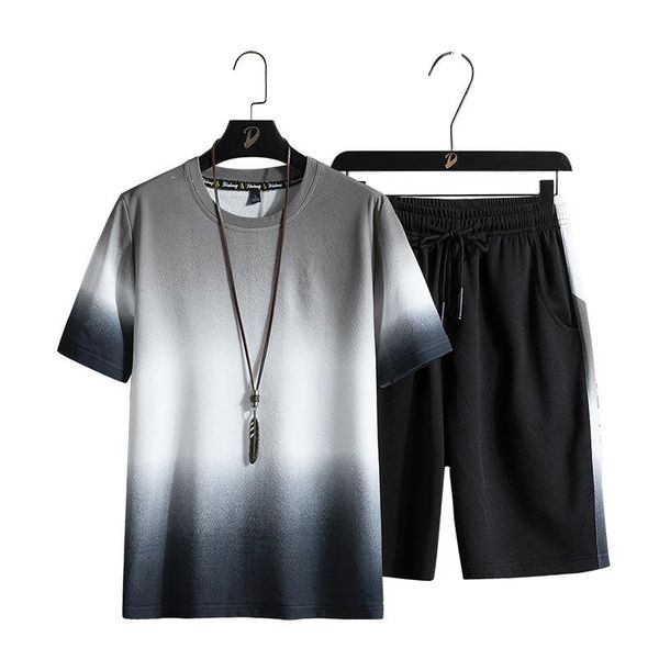 

running sets summer men sportswear tracksuit quickly dry loose sweatshirt+short male jogger fitness gym workout casual set sport suit, Black;blue