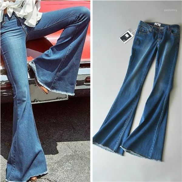 

high waisted flare jean pants slim women vintage wide leg flared jeans office lady denim pants boyfriend jeans plus size1, Blue