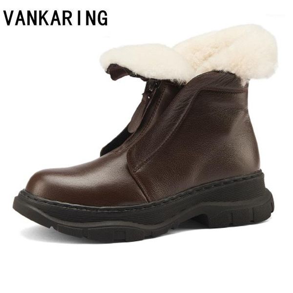 

platform ankle boots shoes woman genuine leather fur casual shoes zipper black brown winter snow boots ladies fashion ankle boot1