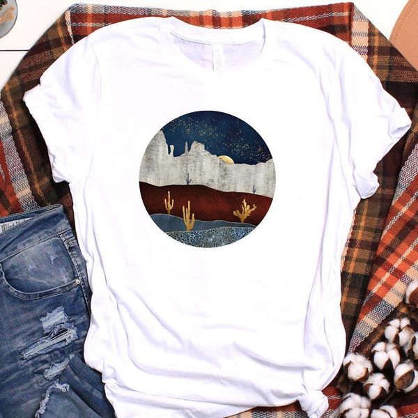 

женщины кактус луна звезда завод мода симпатичные печать дамы графические топ футболка одежда t tee женская женская рубашка одежда футболка, White