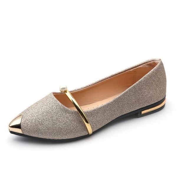 

glitter bling flats girl pointed toe metal pu soft flat shoes 201012, Black