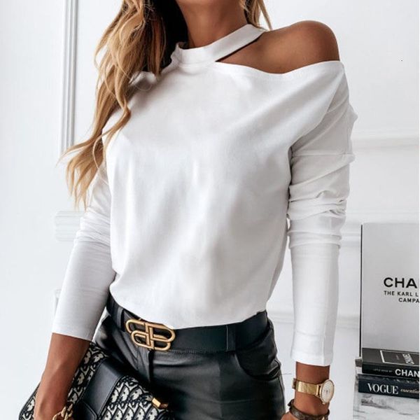 

winter blouse women long sleeve off shoulder casual white blouse solid color loose halter fashion woman blouses 2021