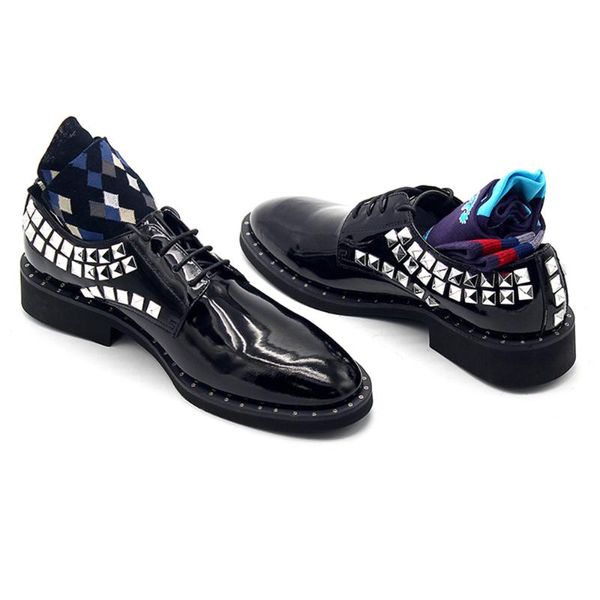 

new zapatos de hombre square rivet mosaic chaussures hommes en cuir shoes handmade lace black men's shoes