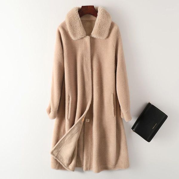 

2020 new natural real sheep fur coat winter women medium style genuine real fur jacket female overcoats q2531, Black