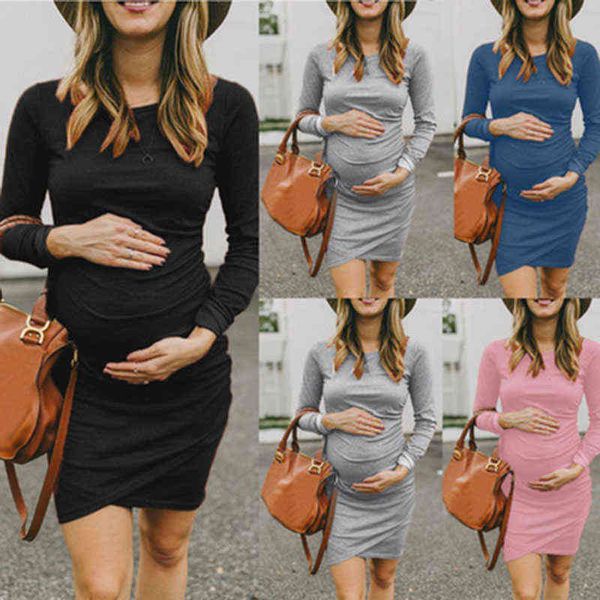 

2xl maternity dress casual women's dresses autumn and winter round neck long sleeve maternity dress for pregnant women g220309, White