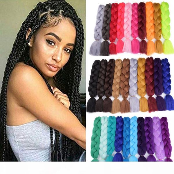 

24 inch jumbo braiding hair 5pcs kanekalon hair nature pure color high temperature synthetic braiding hair5006771, Black