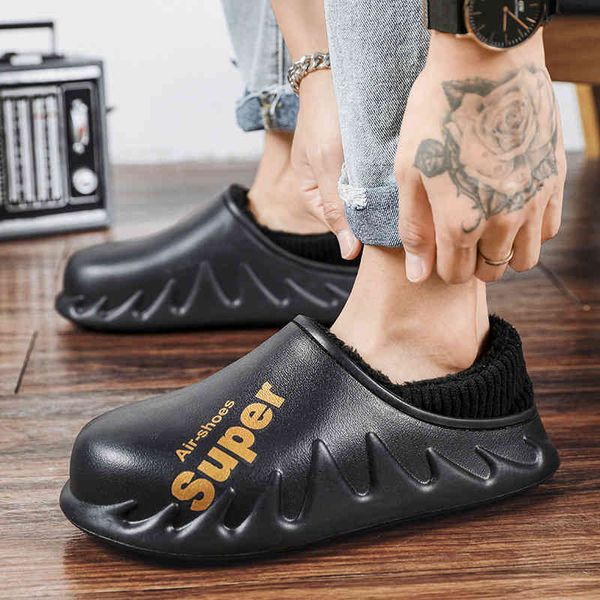 

winter men women slippers super warm fur waterproof indoor home cotton shoes fluff slides plush furry clogs 45, Black