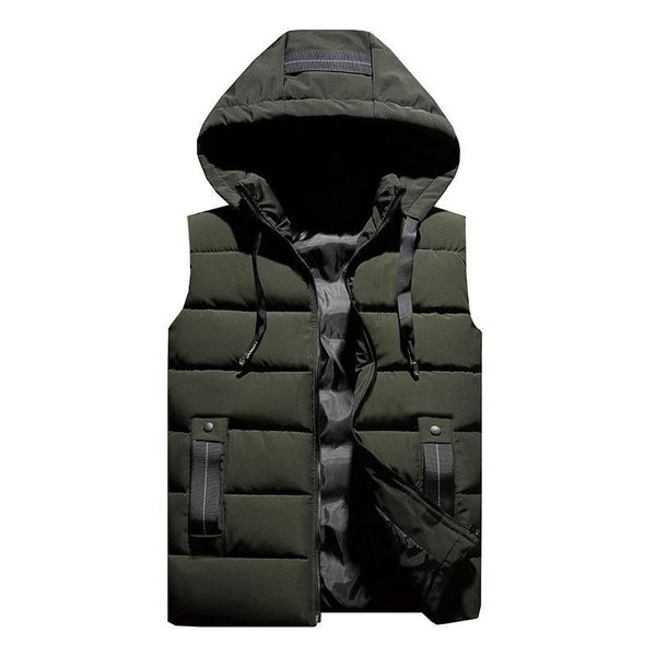 

hooded removable vest men winter fashion thicken warm cotton-padded solid color big pockets waistcoat 4xl 5xl army green color, Black;white