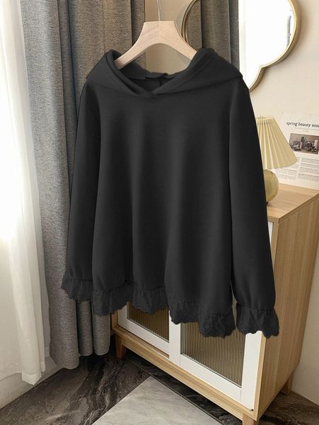 

plus contrast schiffy hem hoodie k05t#, Black