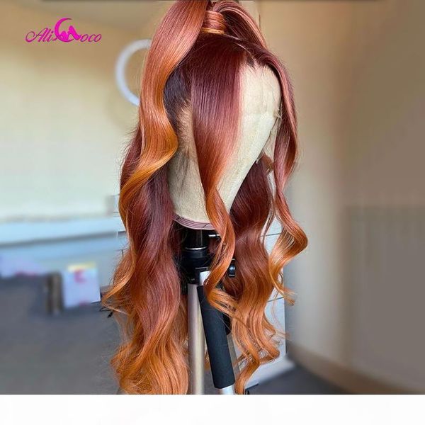 

ali coco ombre loose wave highlights colored human hair wigs pre plucked remy lace front big wave hair wigs for black women, Black;brown