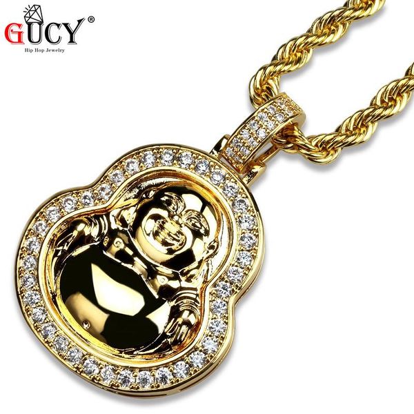 

pendant necklaces gucy hip hop men's buddha necklace gold/silver color plated micro pave cz stones maitreya pendants for gift