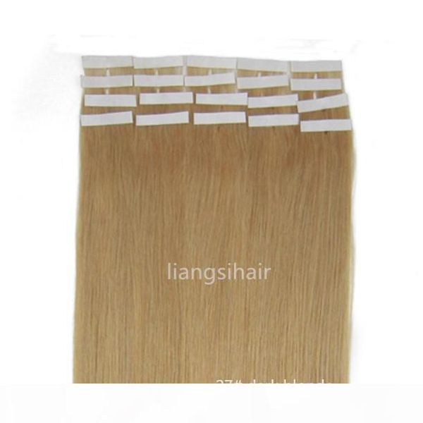 

tape skin weft 1 set straight brazilian indian malaysian peruvian remy human hair extensions 18"-26" 20pcs set 27# dark blonde, Black