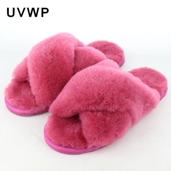 

natural sheepskin home slippers fashion winter women indoor slippers fur slippers warm furry wool slipper lady house shoes flats y200706, Black