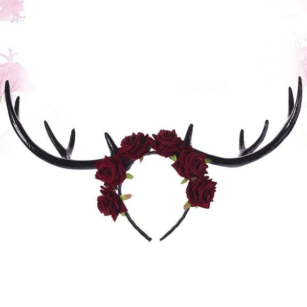 

1pc creative big antler hair hoop velvet rose elk horn headband for halloween(brown +white)1