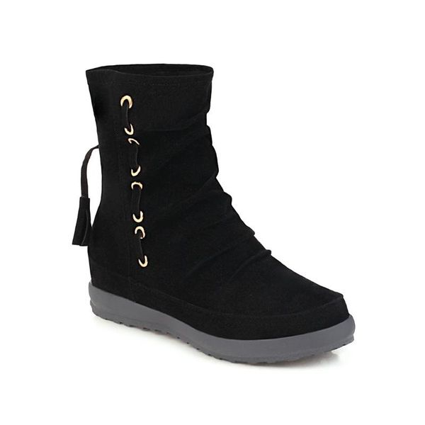 

boots women new 2020 shoes luxury designer round toe low autumn fashion elegant ladies rubber large size mid calf, Black