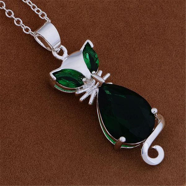 

wholesale silver women shiny green crystal cz necklace silver color jewelry wedding an759 h sqcbdj