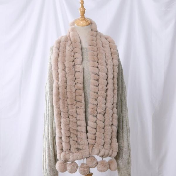 

scarves 2021 luxury women's winter fur scarf genuine rex knitted wrap pom poms scarfs fluffy warm soft1, Blue;gray