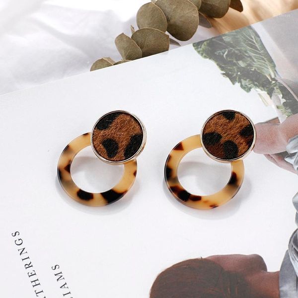 

aensoa simple design leopard acrylic round earrings unique leopard print leather statement drop earrings brown fashion jewelry1, Silver