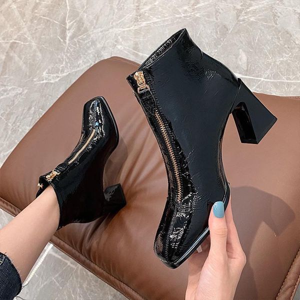 

ladies лакированных ботинок женщины ботильоны 2020 новых прибытие молния клинья ботинки девочки осенних ботинок, Black