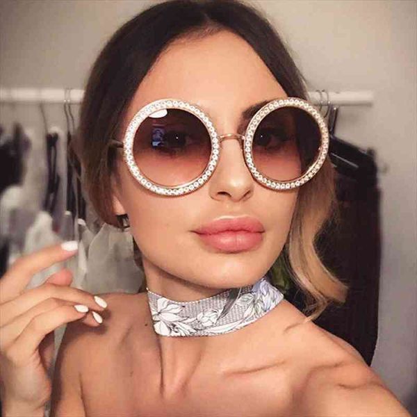 

round diamond sunglasses women metal frame fashion uv400 pink brown gradient lens ladies clear, White;black