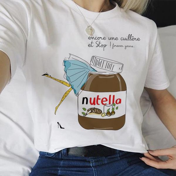 

nutella aesthetic t shirt women funny print tumblr casual white tee 2020 summer fashion graphic grunge women clothes