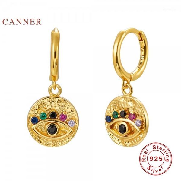 

canner real 925 sterling silver earrings for women angel's eye fancy diamond medal earrings hoops diamond jewelry pendientes1, Golden;silver