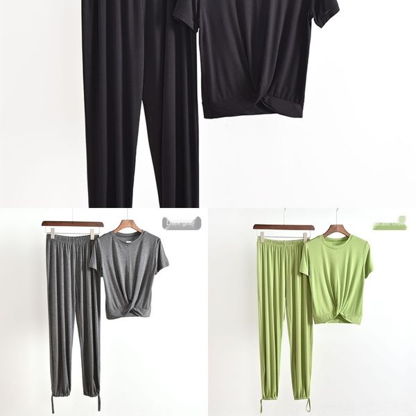 

uecol summer 2020 tight pants tight pants new suit slimming western style leggings home set modal two-piece wear for women 81lqk, Gray