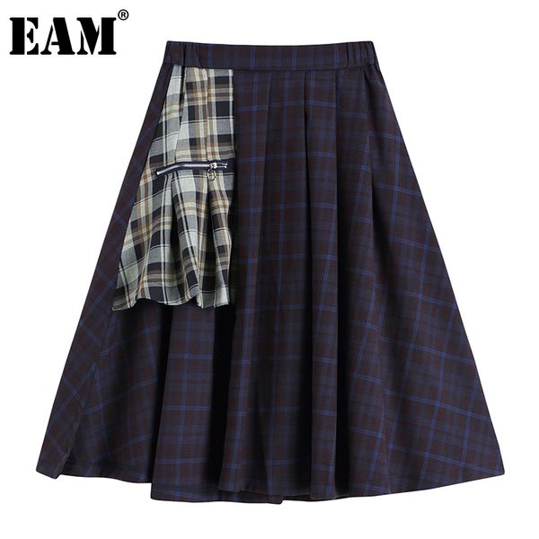

eam] plaid spliced asymmetrical pleated all-match high waist half-body skirt women fashion tide new spring autumn 2021 1dd2539 y1214, Black