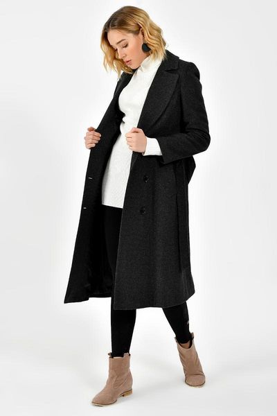 

dewberry women patterned coffee overcoat-1160001 z6377..1, Black