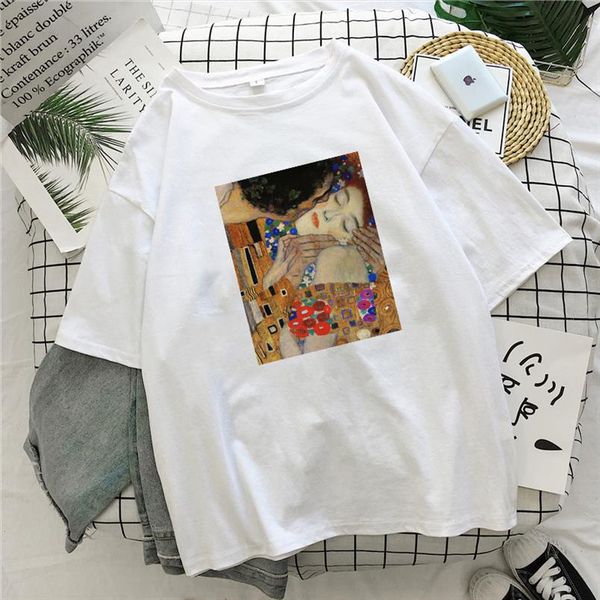

fashion lady t shirt the kiss by gustav klimt printing t shirt summer new hooded harajuku oversize loose womens casual top, White