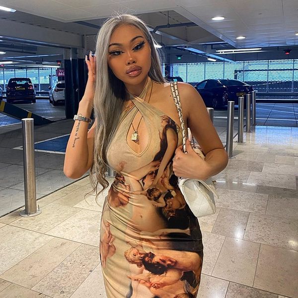 

casual dresses woman sleeveless dress with a halter back and waist for party, Black;gray