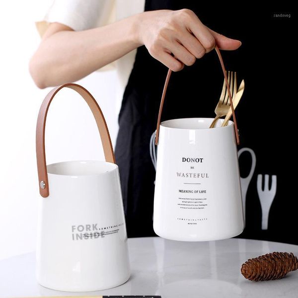 

ceramic chopsticks tube kitchen storage box leather portable drain rack spoon bucket knife fork tableware holder racks wf9221