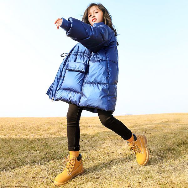

girl's down jacket autumn 2020 foreign style new zhongda wear winter clothes children's white duck middle long 12 years, Blue;gray