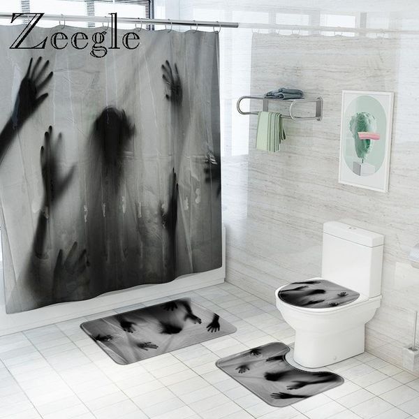 

printed waterproof shower curtain with bath mat mildewproof bath shade curtain absorbent bathroom carpet shower foot mat1