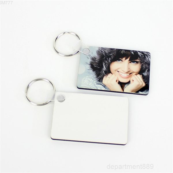 

sublimation blank keychain mdf square wooden pendant thermal transfer double-sided ring white diy gift 60*40*3mm key chain owf3063