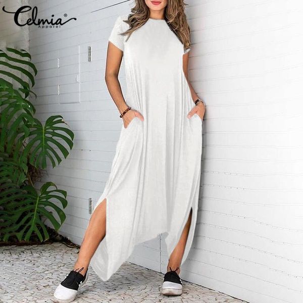 

women jumpsuits rompers celmia 2020 summer short sleeve casual zipper drop-crotch playsuits asymmetric harem pants loose overall1, Black;white