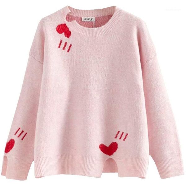 

plus size casual essential sweaters 2019 autumn women fashion loose long sleeve love jacquard knitting pullovers t55-823#1, White;black