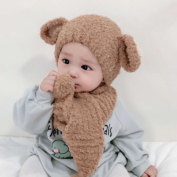 

years 1-2 winter korean warm children's wool old boy girl ear cap baby hat scarf d9cs, Red;brown