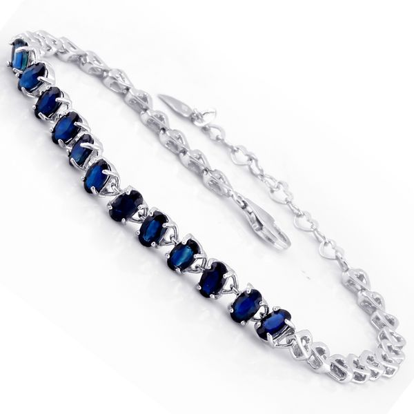 

natural sapphire bracelet in 925 sterling silver crystal chain woman lady fashion fine elegant jewelry birthstone christmas gift 1028, Black