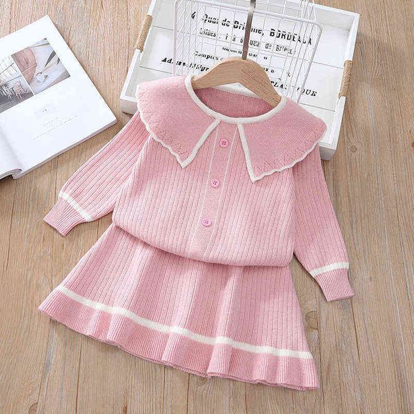 Gooporson Herbst Kinder Kleidung Stricken Pullover Topskirt Mode Koreanische Kleine Mädchen Kleidung Set Nette Schule Kinder Outfits G220310