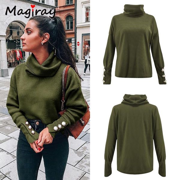 

women's sweaters magiray 2021 knit turtleneck winter sweater women button korean oversized loose pullover ladies jumper streetwear pull, White;black