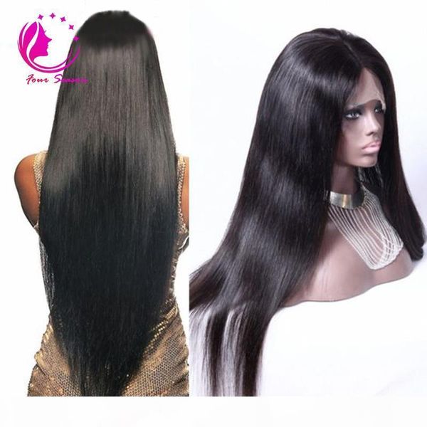 

long silky straight lace front wig 12-28 inch human hair glueless full lace wig bleached knot baby hair around for black women, Black;brown