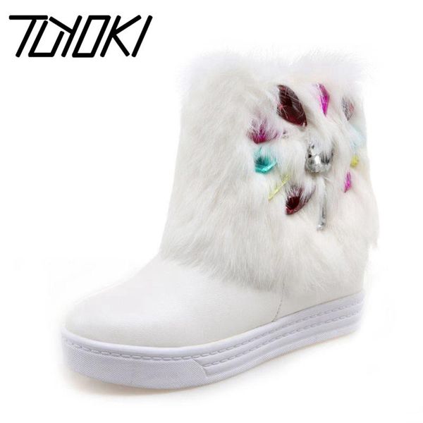 

tuyoki женщины половина короткие клинья сапоги на молнии бисероплетение толстые днища сапоги холодной зимой обувь для женщин footwears разме, Black